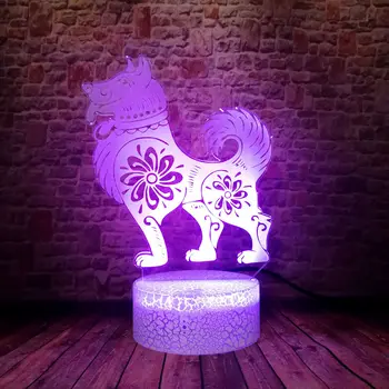 

Flashing Happy Dog Animal Figure Model Desk Decor 3D Illusion LED Kids Nightlight Colorful Changing Light-up Toys Holiday gift