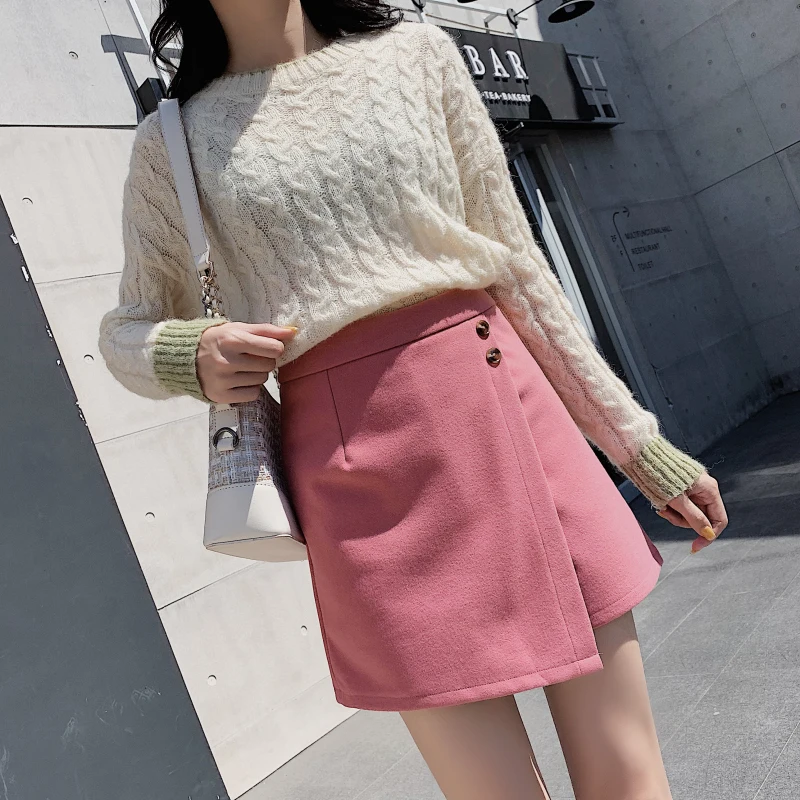 pink Осень зима новые женские шерстяные шорты корейская мода завышенная талия Необычные шорты для бега юбки плюс размер женские шерстяные шорты - Цвет: pink