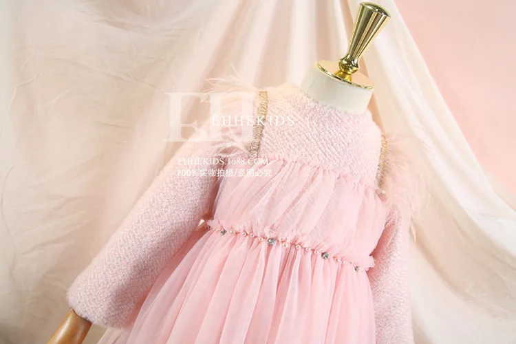 Girls wear plus velvet dress autumn and winter new products beaded princess dress thick mesh dress