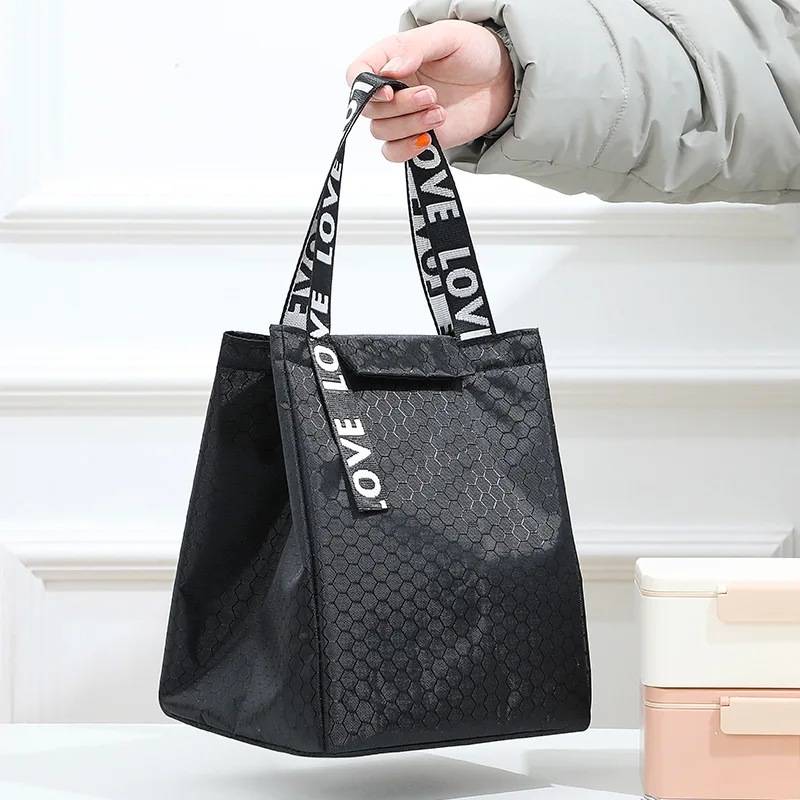 Portable Lunch Box Thermal Bag Large Capacity Picnic Work Food Insulated Cooler Tote Bento Storage Bag for Women Square Handbags