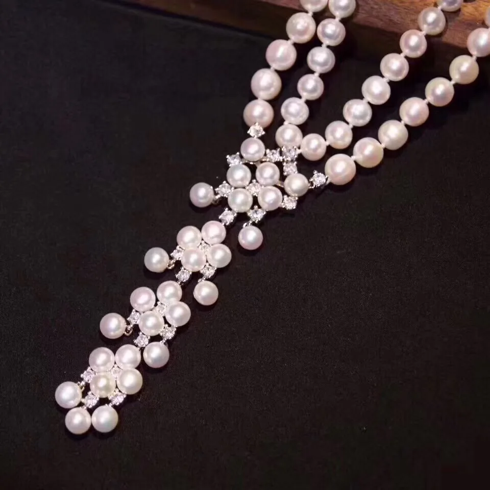 Fine Jewelry Natural Fresh Water 4-7mm White Peals Multi Layers Necklaces for Women Fine Pearls Necklaces