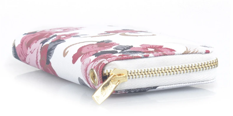 Women's Rose Print Wallet Fashion Wild Double Zipper Clutch Bag Multi-card Wallet Purse