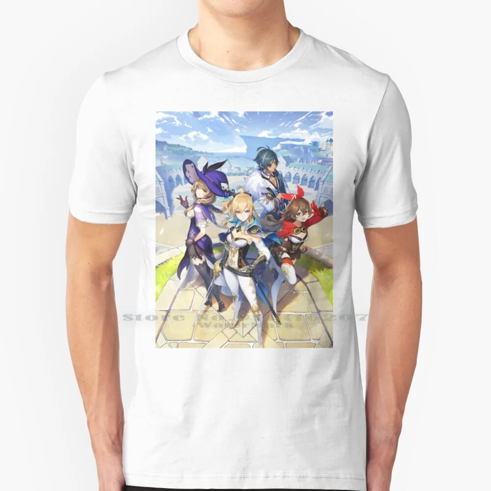 Genshin Impact - Caballeros De Favonius T Shirt 100% Puro Cotone Genshin Impact Mihoyo Caballeros De Favonius Ambra Lisa Jean