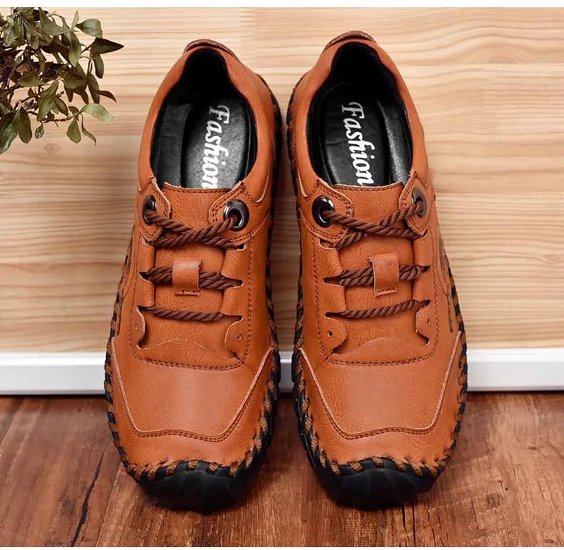 Натуральная кожа Для мужчин повседневная обувь ручной работы Винтаж лоферы, кожаные туфли Обувь на плоской подошве на шнурках; Лидер продаж мокасины; обувь для вождения
