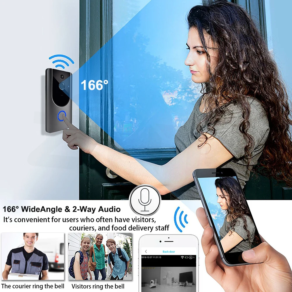 WI-FI дверной звонок Беспроводной смарт-дверной звонок Камера 720P HD проектор для домашнего монитора Ночное Видение безопасности беспроводной дверной звонок Домофон движения PIR