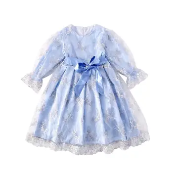 

lace embroidery long-dress age for 4 - 14 years baby girls vintage noble princess costume christmas evening gowns kids frocks