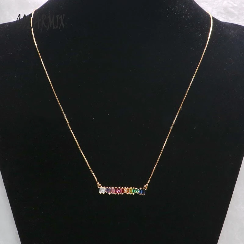 New Arrivals CZ Rainbow Necklace Woman Long Chain Zirconia Stone Jewelry Arcoiris Collar Gold Pendant | Украшения и аксессуары