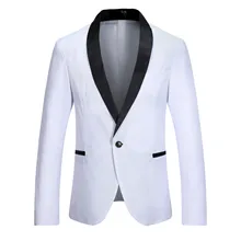 LUCLESAM hombres costura Simple cuello contraste chaqueta de traje de fiesta para hombre boda puesta en escena chaqueta blaser masculino