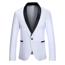LUCLESAM Men Simple Stitching Contrast Collar Suit Jacket Mens Party Wedding Stage Performance Blazer blaser masculino