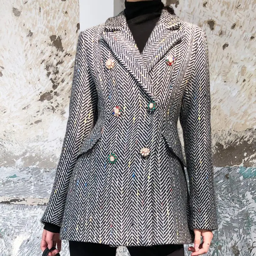 women wool blazer double breasted office suit jacket designer blazer women blazers and jackets pockets work wear suit outwear