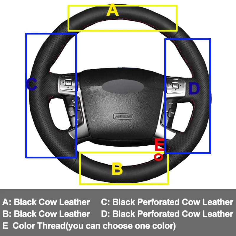 Ручное шитье автомобиль рулевое колесо Крышка Топ из коровьей кожи для Ford Mondeo Mk4 2007-2011 2012 2013 S-Max 2006-2011 Galaxy 2011