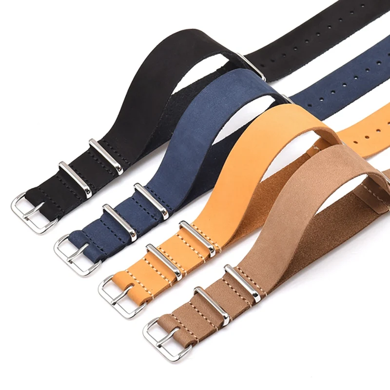 

Watchband Vintage Leather Strap One Over The Three-ring Strap Pin Buckled Brown Silver Buckle Black Royal Blue Yellow 24MM 18MM!