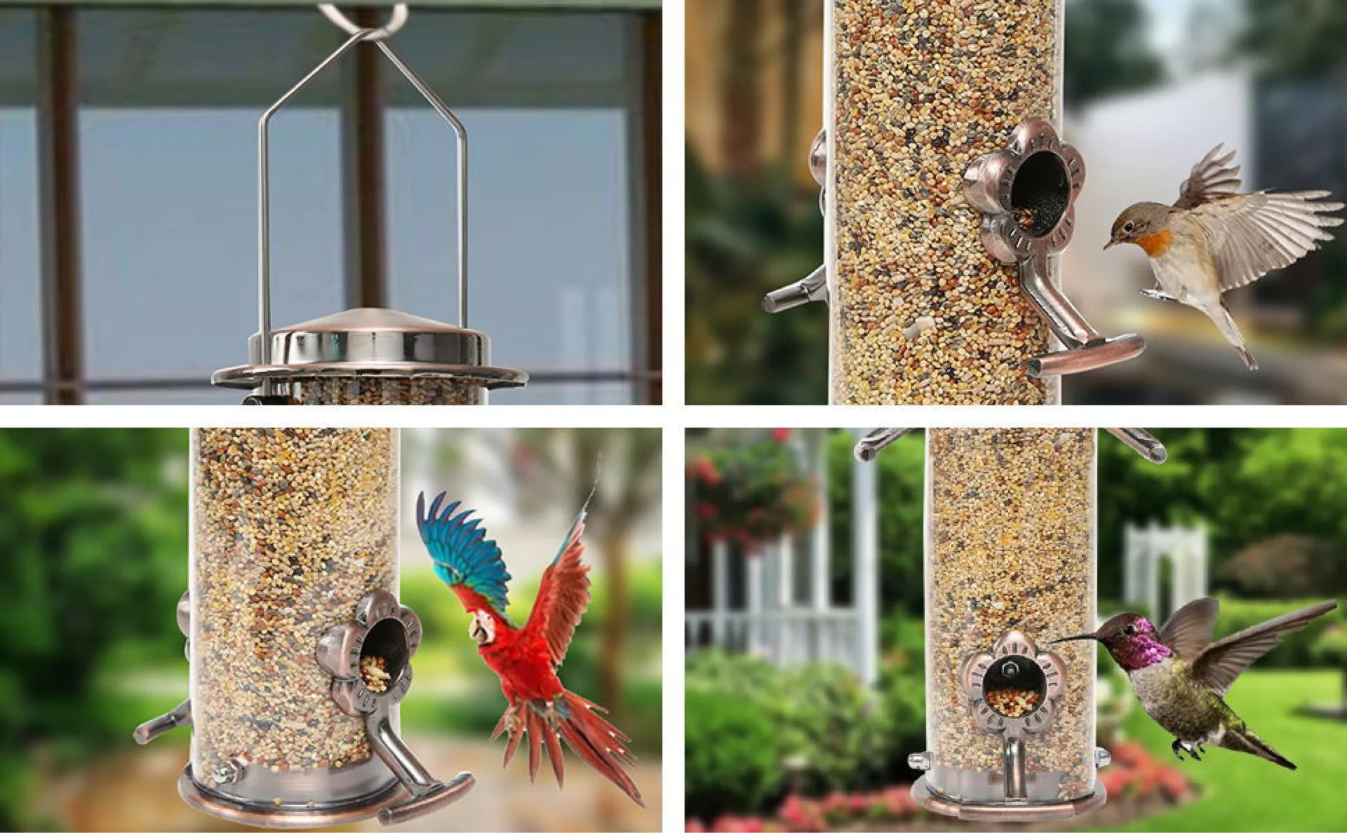 Automatic Bird Feeder Food Bowl Outdoor Vintage Garden Decoration Squirrel-Proof Close Nature Hanging Steel Metal Art Sensation