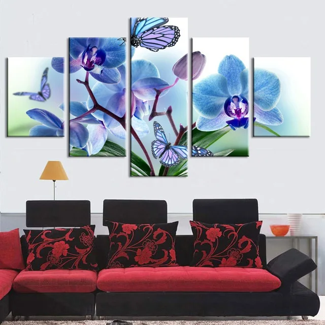 Canvas Paintings Orchids Pink Blue Flowers Multiple Wall Art Framework