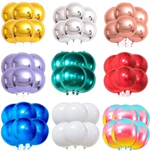 6 pcs Mirror Foil Balloon Set Large 22 Inch 360 Degree Round Metallic Helium Mirror Finish Ballon for New Year Birthday Wedding