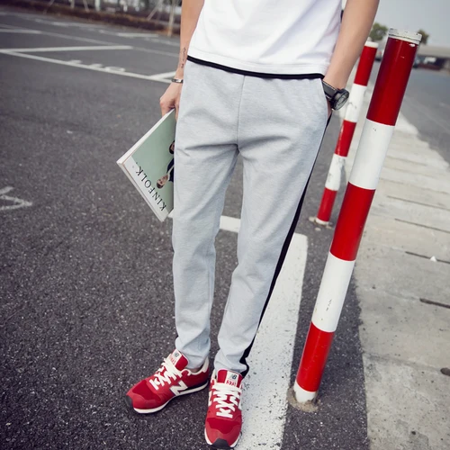 Light Grey VOGUELEO спортивные брюки для мужчин джоггеры одежда брюки до щиколотки двойной полосатый молодой моды Haren Брюки спортивные брюки - Цвет: Light Grey