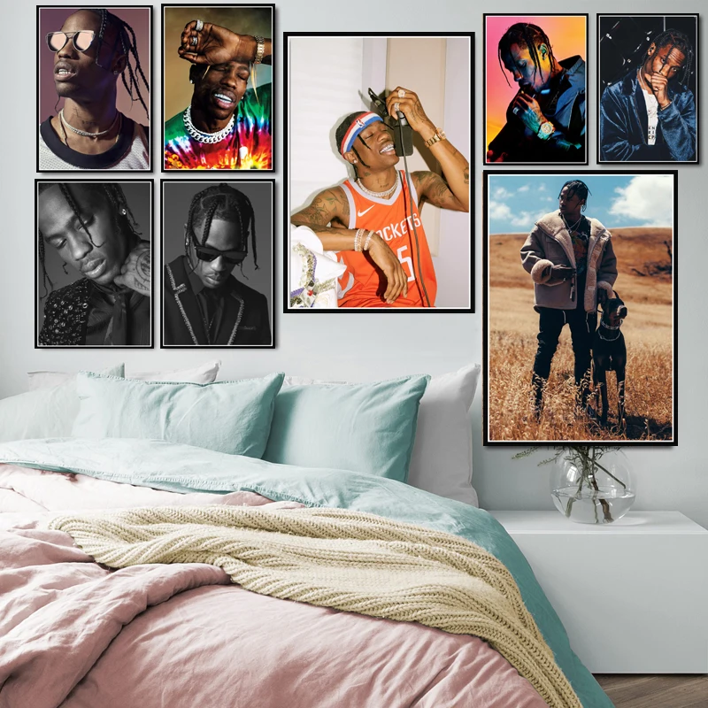 Poster Prints New Travis Scott Rapper Music Star Fashion Icon Art Oil Painting Canvas Wall Pictures For Living Room Home Decor