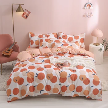 

kawaii Peach bedding set cute bed linen for children adult duvet cover sheet pillowcase bed sets singe queen king size