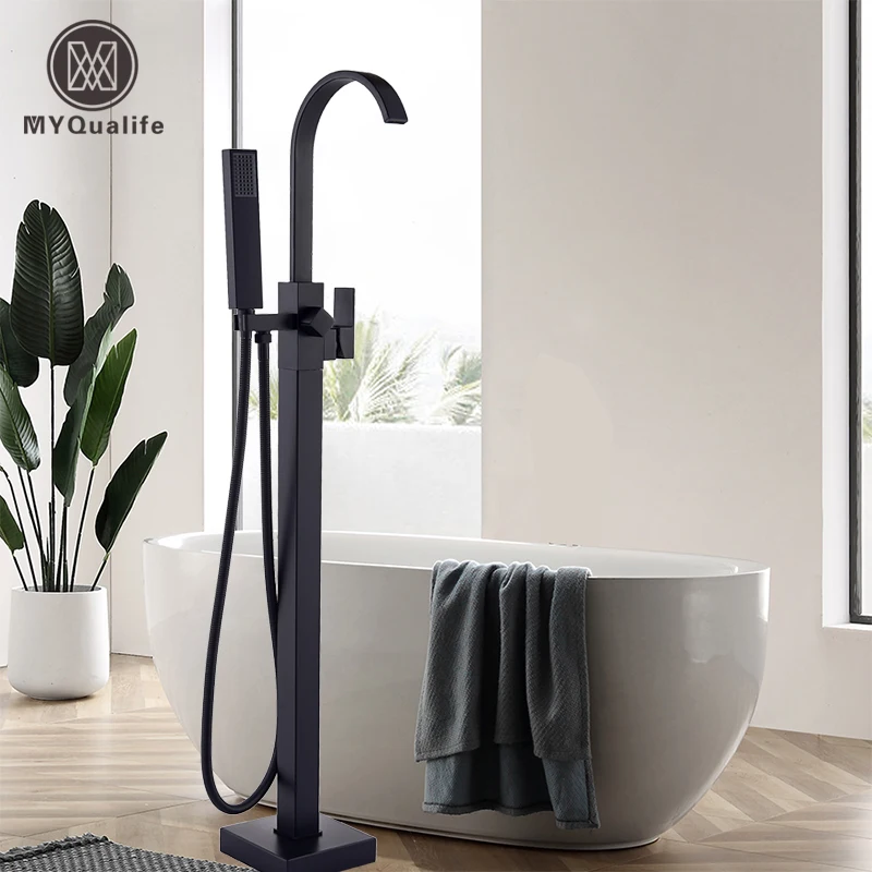 Luxury Matte Black Bathtub Faucet Freestanding Bathroom Tub Faucet 6 Types Spout Floor Mounted Bath Shower Mixer Tap for bathtub faucet