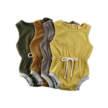 

Baby Boys Girls Rompers Summer Solid Sleeveless Jumpsuits Newborn Infant Baby Cotton Stretch Waist Rompers Jumpsuits Outfits