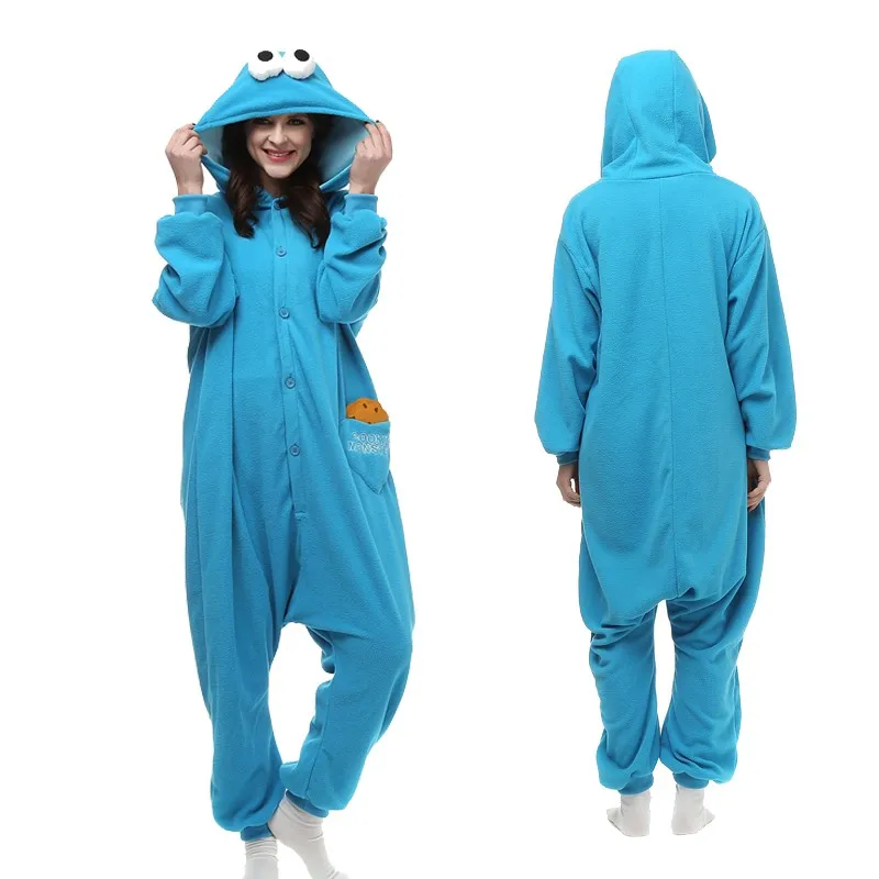 Elmo печенье монстр косплей костюм Свободные Комбинезоны для взрослых в виде животных улица кунжута костюм Ромпер на Хэллоуин пижамы зимние теплые пижамы