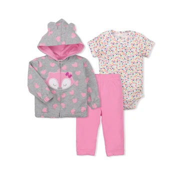 

3pcs Baby Clothing Set Soft Fashion Sweat Absorb Bodysuit Butterfly Long Sleeve Daily Heart Hoodie Cute Flower Print Pants