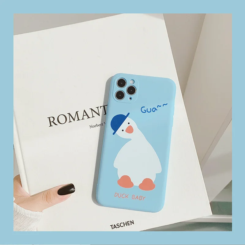 Чехол для телефона с мультяшным принтом утка подходит iPhone11 12Pro Max mini X XR XSMax 87PluS однотонный защитный чехол