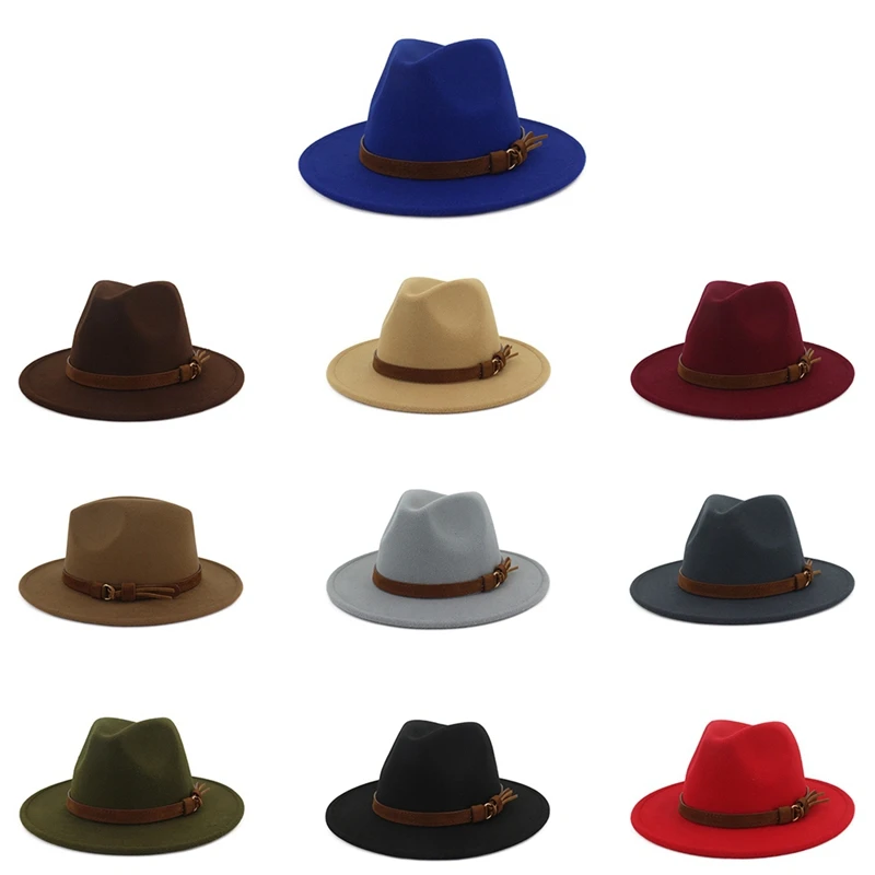 Wool Women Men Hat For Winter Autumn Elegant Lady Gangster Trilby Felt Homburg Church Jazz Hat Size 55-58CM
