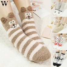 Womail fashion женские мультфильм животный узор; бархат кораллового цвета; полу плотные теплые носки спальный Носки плотное
