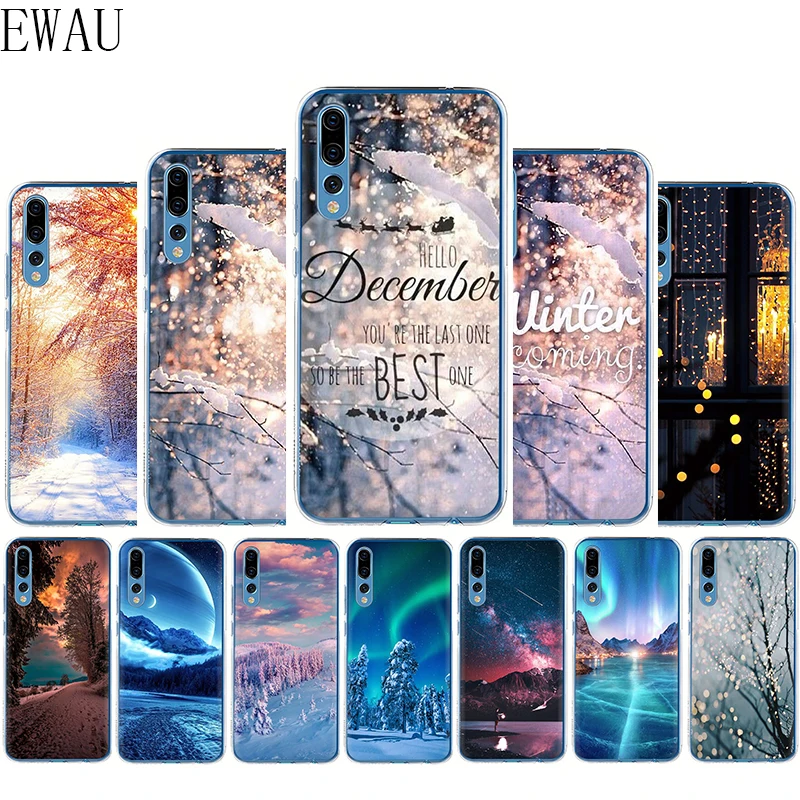 

EWAU Landscape Winter Light Snow Silicone Mattle phone case for Huawei Honor 6A 7A 7C 7X 8C 8X 8 9 Note 10 Lite view 20 9X pro