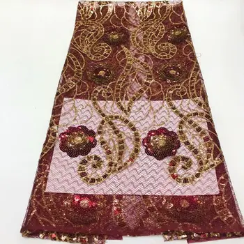 

Rose Red And Gold Sequins Net Lace Fabric Beautiful Design Nigerian Indian Women Wedding Evening Dresses Sequined Laces Material