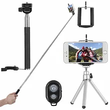Горячая 3C-Selfie Stick Комплект 4-в-1+ зажим для мобильного телефона+ Bluetooth+ штатив мини-черный