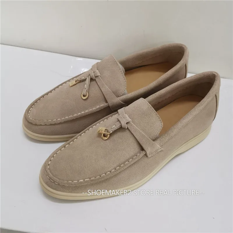 Лоферы женские замшевые без шнуровки Повседневные Удобные туфли из натуральной