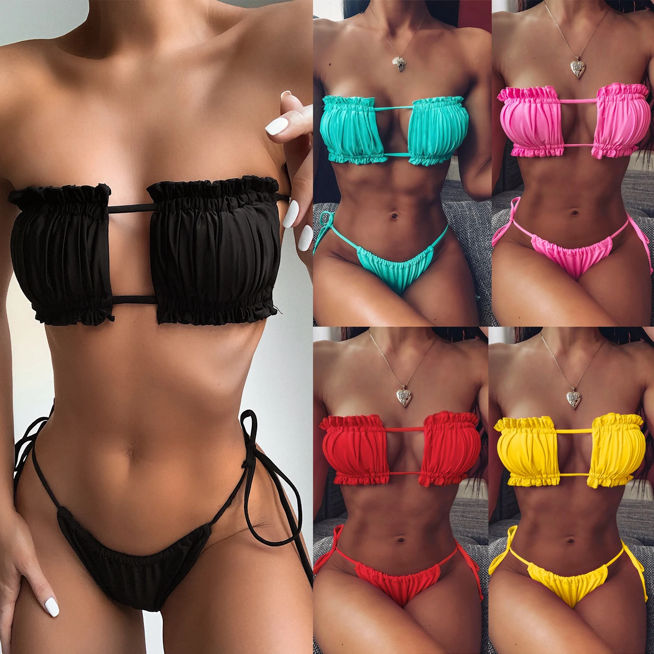 Women Swimsuit Women Two Piece Sets Women Swimsuit Bikini Bandeau Micro Push up Two-piece