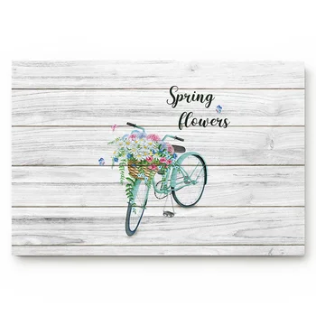 

Spring Bicycle Flower Vintage Wood Texture Living Room Doormat Home Environmental Protection Bathroom Door Non-slip Floor Mat