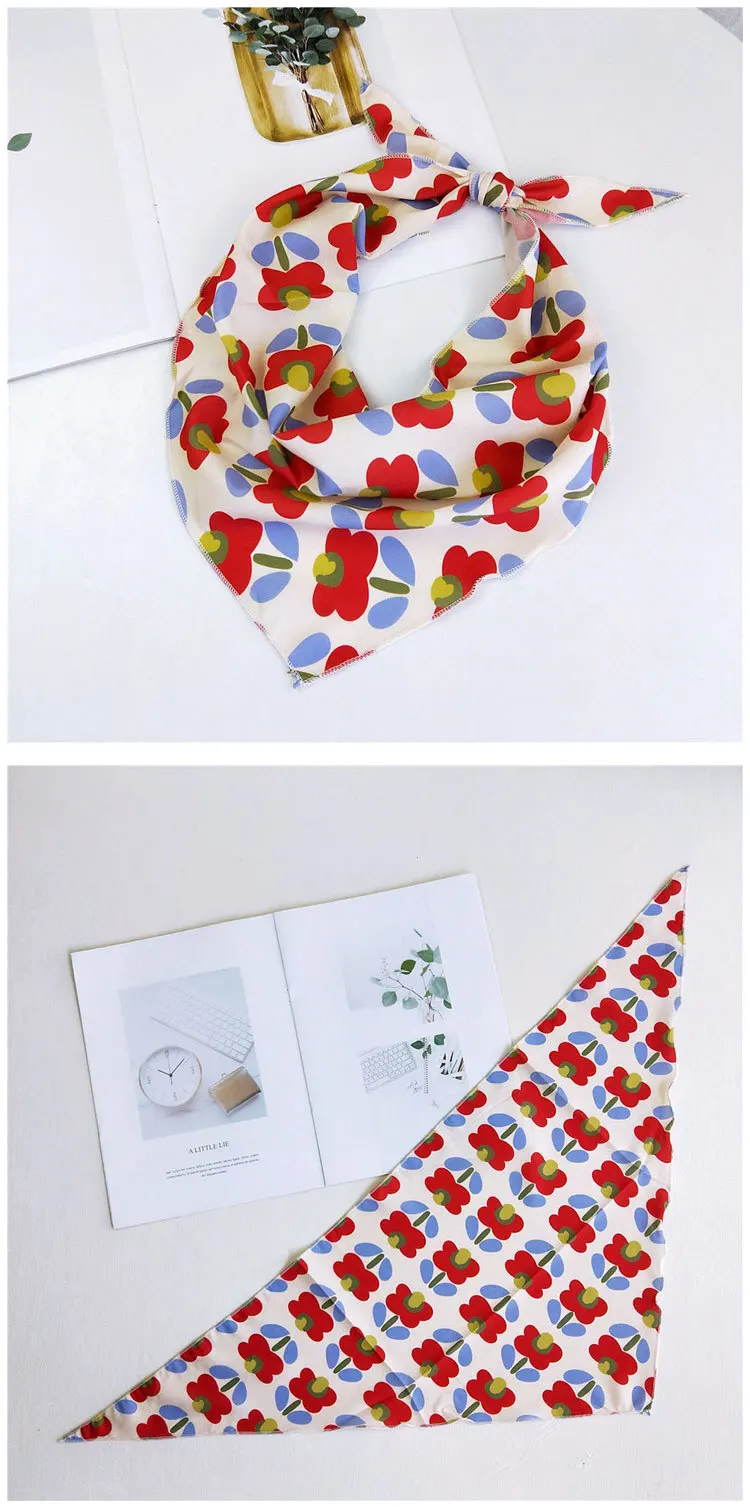 AOMU женский Шелковый шифоновый шарф квадратный декоративный маленькие шарфы цветок яблоко авокадо кран шарфы Лето Весна шали лента