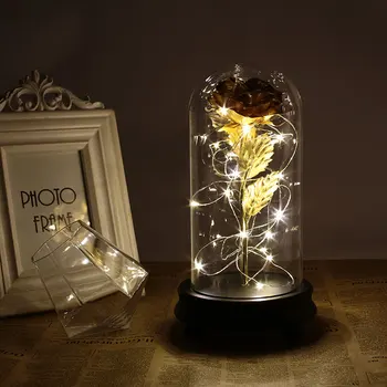 

Eternal Flower Rose Flower Romantic Immortality LED Luminous Glass Cover 24K Gold Gift Gold Foil Rose Valentine'S Day