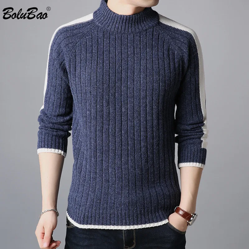 

BOLUBAO Brand Men's Sweaters Men Quality Solid Color Cotton Pullover Male Slim Fit Wild Fashion Turtleneck Slim Sweater