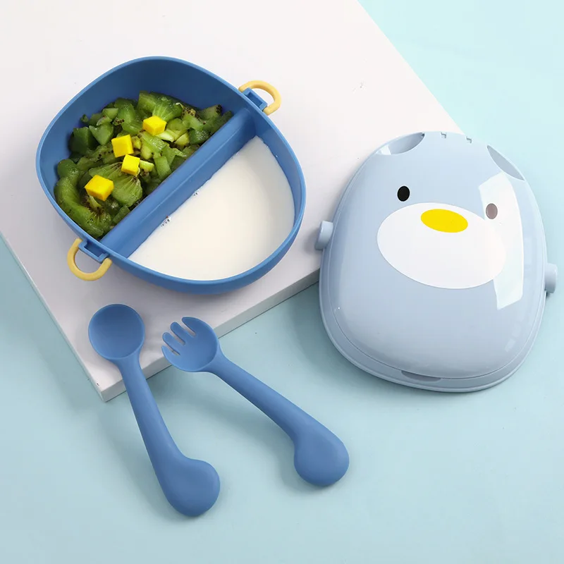 Kids Cute Bear Feeding Bowls With Fork And Spoon Infant Food Containers Children Training Dinnerware Baby Snacks Tableware T0876