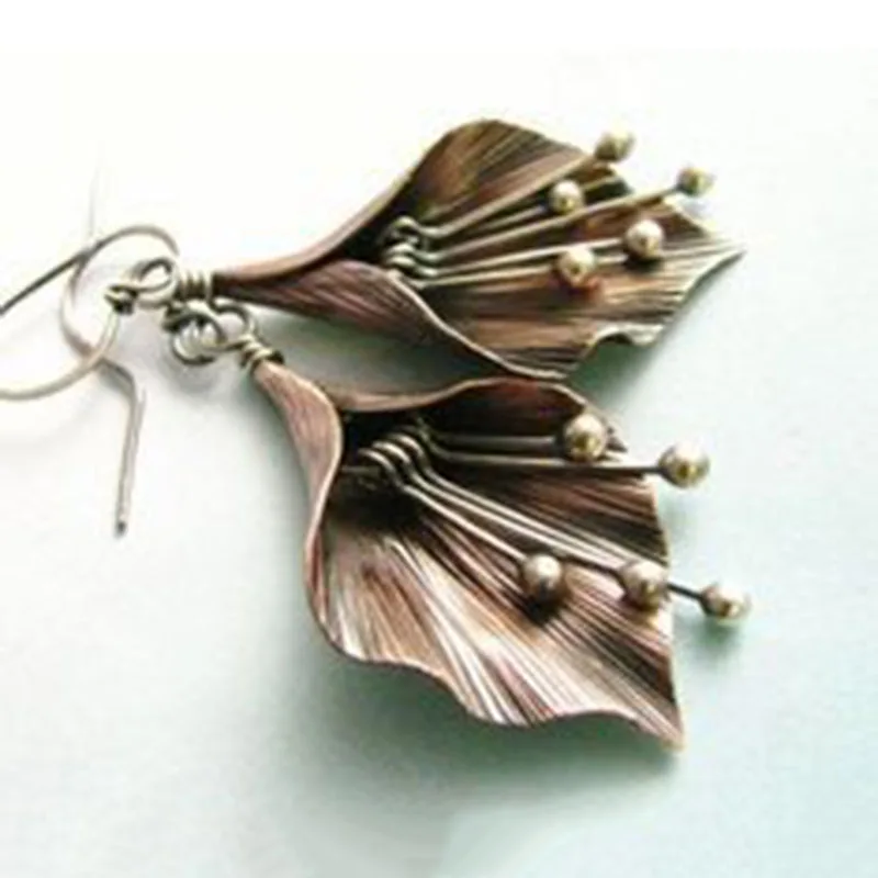 

Vintage Bronze Petal Flower Drop Earrings for Women Ethnic Boho Handmade Metal Hanging Dangle Earrings Pendientes Mujer Z3D338