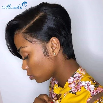 

Moxika Short Lace Front Wigs Pixie Cut Wig Brazilian Straight Lace Front Wig Remy Side Part Short Bob Human Hair Wigs For Women