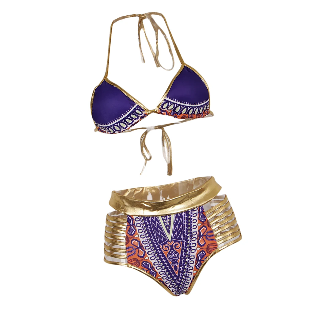 Vintage African Tribal Prints Bikini Swimsuit Bandage Swimwear Blue S Set of sexy swimsuit for women