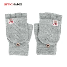 Унисекс хлопок дамы милые олень плюшевые перчатки теплые мягкие плюшевые короткие пушистые перчатки половина пальца двойного назначения черный бежевый