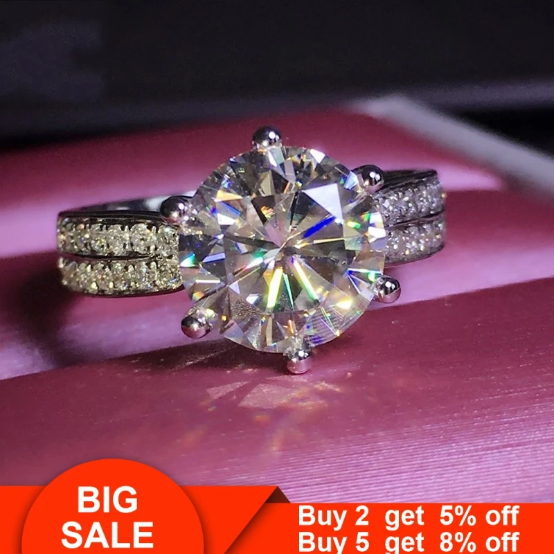 Кольцо solitaire, 925 пробы, серебро, Круглый, 3ct, AAAAA, кубический цирконий, обручальное кольцо, кольца для мужчин и женщин, ювелирные изделия на палец