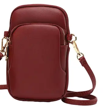

2019 fashion Women Solid Color Multi Layer Shoulder Bag Faux Leather Crossbody Phone Pouch High Quality Zipper Ladies Purse