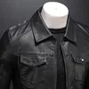 Мужская мотоциклетная кожаная куртка большого размера с карманами, черная приталенная куртка из искусственной кожи на молнии с лацканами, весна-осень 5