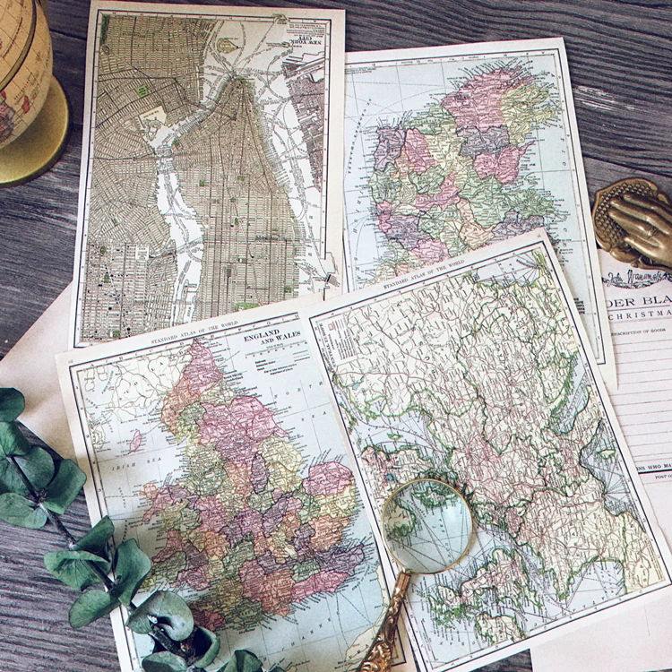 4Pcs/Pack A5 Vintage World Travel Map Grobal Sticker DIY Craft Scrapbooking Album Junk Journal Planner Decorative Stickers