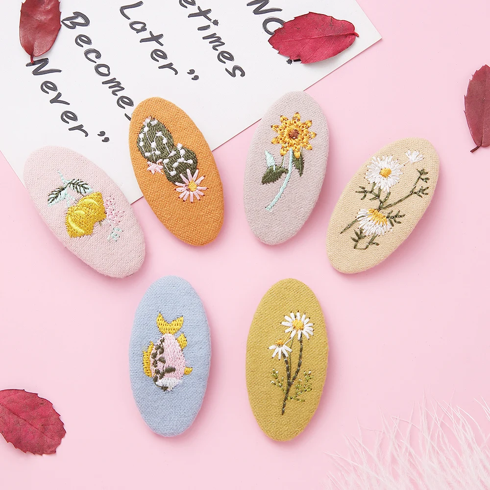 

6Pcs Korea Simple Cute Children Hair Clips Lovely Floral Embroidery Barrettes Headwear Cartoon Plant Hairpins Hair Accessories