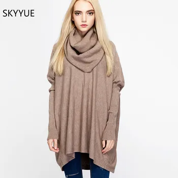 

SKYYUE New Fashion Loose Solid Bat Women Casual Sleeves Knitwear Pullover SweatersTurtleneck Sweater 2020 Knitted Long Sleeve