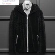 Мужское пальто с натуральным мехом, Осень-зима, мужская куртка с капюшоном, овечья шерсть, шуба, Chaqueta Cuero Hombre 81N822 YY293